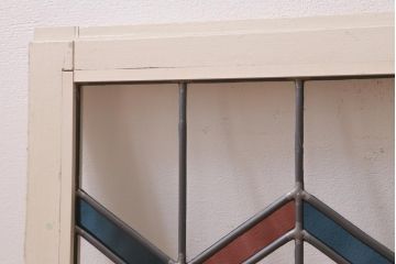 アンティーク建具　古建具リメイク　オリジナルペイント　赤と青のジグザク模様が目を引くガラス戸2枚セット(窓、建具)(R-038888)
