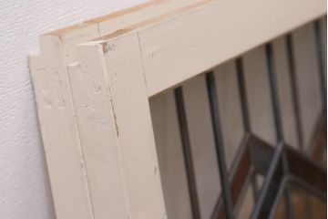 アンティーク建具　古建具リメイク　オリジナルペイント　赤と青のジグザク模様が目を引くガラス戸2枚セット(窓、建具)(R-038888)