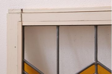アンティーク建具　古建具リメイク　オリジナルペイント　黄色のジグザク模様が目を引くガラス戸2枚セット(窓、建具)(R-038889)