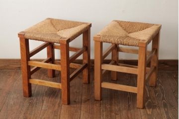 ビンテージ家具　松本民芸家具　初期モデル　ラッシスツール2脚セット(チェア、椅子)(R-038894)