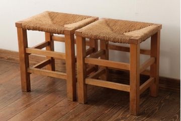 ビンテージ家具　松本民芸家具　初期モデル　ラッシスツール2脚セット(チェア、椅子)(R-038895)