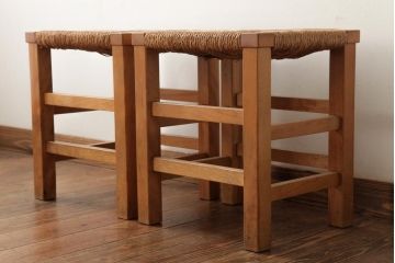 ビンテージ家具　松本民芸家具　初期モデル　ラッシスツール2脚セット(チェア、椅子)(R-038895)