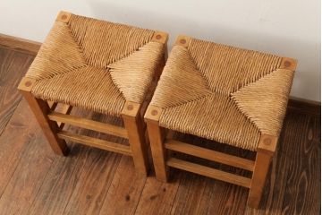 ビンテージ家具　松本民芸家具　初期モデル　ラッシスツール2脚セット(チェア、椅子)(R-038895)