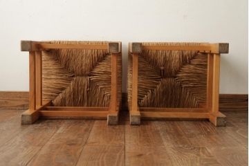 ビンテージ家具　松本民芸家具　初期モデル　ラッシスツール2脚セット(チェア、椅子)(R-038895)