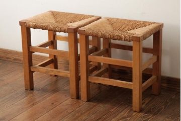 ビンテージ家具　松本民芸家具　初期モデル　ラッシスツール2脚セット(チェア、椅子)(R-038896)