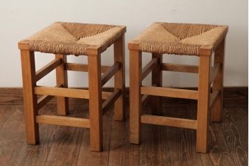 ビンテージ家具　松本民芸家具　初期モデル　ラッシスツール2脚セット(チェア、椅子)(R-038896)