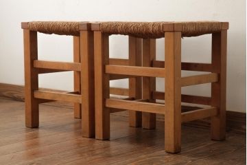 ビンテージ家具　松本民芸家具　初期モデル　ラッシスツール2脚セット(チェア、椅子)(R-038896)