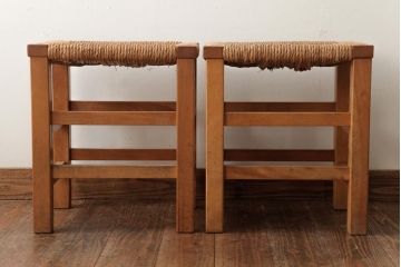 ビンテージ家具　松本民芸家具　初期モデル　ラッシスツール2脚セット(チェア、椅子)(R-038897)