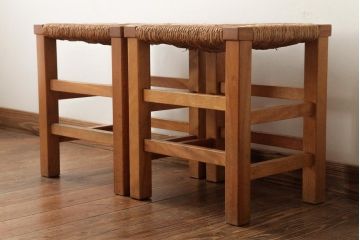 ビンテージ家具　松本民芸家具　初期モデル　ラッシスツール2脚セット(チェア、椅子)(R-038897)