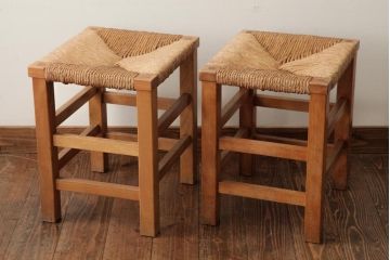 ビンテージ家具　松本民芸家具　初期モデル　ラッシスツール2脚セット(チェア、椅子)(R-038898)