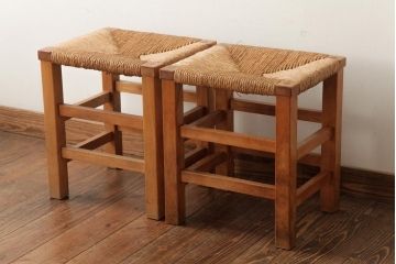 ビンテージ家具　松本民芸家具　初期モデル　ラッシスツール2脚セット(チェア、椅子)(R-038898)