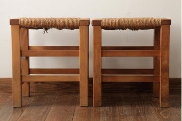 ビンテージ家具　松本民芸家具　初期モデル　ラッシスツール2脚セット(チェア、椅子)(R-038898)