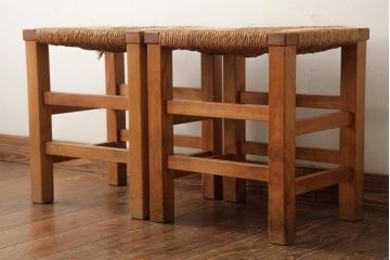 ビンテージ家具　松本民芸家具　初期モデル　ラッシスツール2脚セット(チェア、椅子)(R-038898)