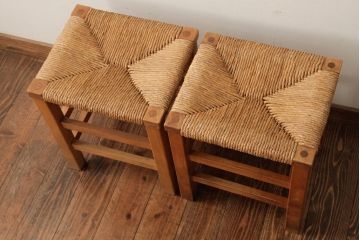 ビンテージ家具　松本民芸家具　初期モデル　ラッシスツール2脚セット(チェア、椅子)(R-038898)