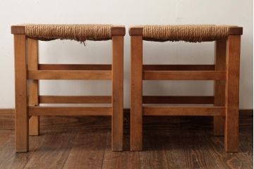 ビンテージ家具　松本民芸家具　初期モデル　ラッシスツール2脚セット(チェア、椅子)(R-038898)