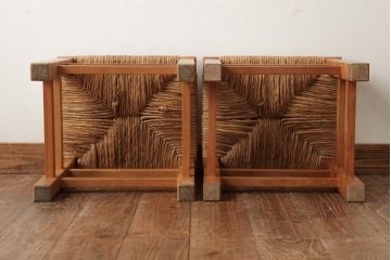 ビンテージ家具　松本民芸家具　初期モデル　ラッシスツール2脚セット(チェア、椅子)(R-038898)