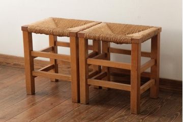 ビンテージ家具　松本民芸家具　初期モデル　ラッシスツール2脚セット(チェア、椅子)(R-038899)