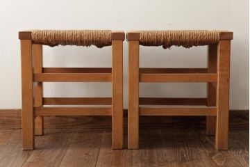ビンテージ家具　松本民芸家具　初期モデル　ラッシスツール2脚セット(チェア、椅子)(R-038899)