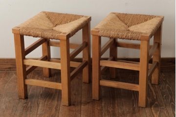 ビンテージ家具　松本民芸家具　初期モデル　ラッシスツール2脚セット(チェア、椅子)(R-038899)