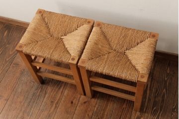 ビンテージ家具　松本民芸家具　初期モデル　ラッシスツール2脚セット(チェア、椅子)(R-038899)