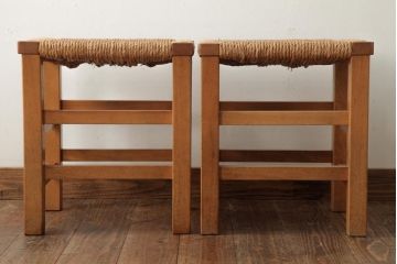 ビンテージ家具　松本民芸家具　初期モデル　ラッシスツール2脚セット(チェア、椅子)(R-038899)