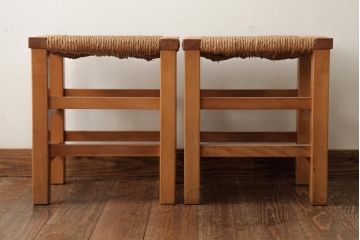 ビンテージ家具　松本民芸家具　初期モデル　ラッシスツール2脚セット(チェア、椅子)(R-038900)