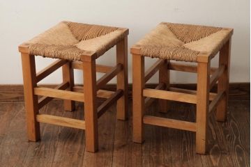 ビンテージ家具　松本民芸家具　初期モデル　ラッシスツール2脚セット(チェア、椅子)(R-038900)