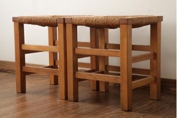 ビンテージ家具　松本民芸家具　初期モデル　ラッシスツール2脚セット(チェア、椅子)(R-038900)