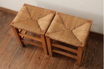 ビンテージ家具　松本民芸家具　初期モデル　ラッシスツール2脚セット(チェア、椅子)(R-038900)
