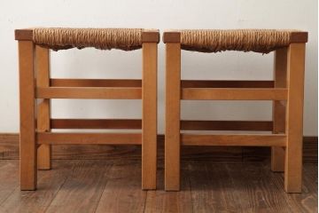 ビンテージ家具　松本民芸家具　初期モデル　ラッシスツール2脚セット(チェア、椅子)(R-038900)