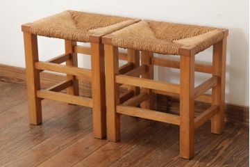ビンテージ家具　松本民芸家具　初期モデル　ラッシスツール2脚セット(チェア、椅子)(R-038901)