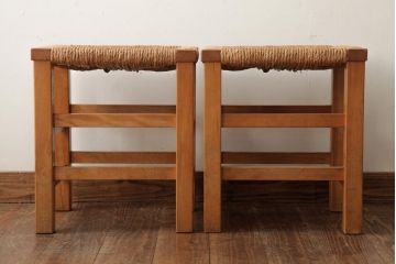 ビンテージ家具　松本民芸家具　初期モデル　ラッシスツール2脚セット(チェア、椅子)(R-038901)