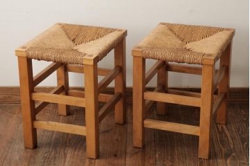 ビンテージ家具　松本民芸家具　初期モデル　ラッシスツール2脚セット(チェア、椅子)(R-038901)