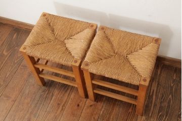 ビンテージ家具　松本民芸家具　初期モデル　ラッシスツール2脚セット(チェア、椅子)(R-038901)