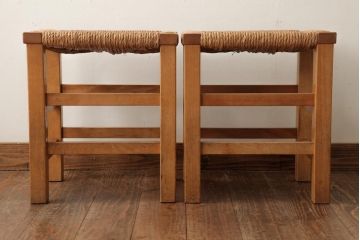 ビンテージ家具　松本民芸家具　初期モデル　ラッシスツール2脚セット(チェア、椅子)(R-038901)