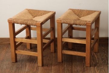 ビンテージ家具　松本民芸家具　初期モデル　ラッシスツール2脚セット(チェア、椅子)(R-038902)