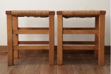 ビンテージ家具　松本民芸家具　初期モデル　ラッシスツール2脚セット(チェア、椅子)(R-038902)