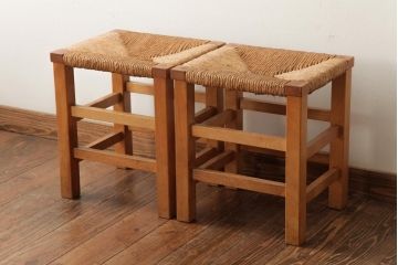 ビンテージ家具　松本民芸家具　初期モデル　ラッシスツール2脚セット(チェア、椅子)(R-038902)