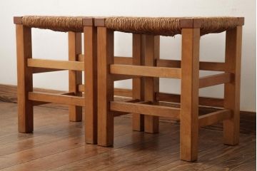 ビンテージ家具　松本民芸家具　初期モデル　ラッシスツール2脚セット(チェア、椅子)(R-038902)