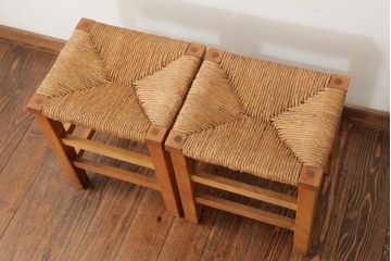 ビンテージ家具　松本民芸家具　初期モデル　ラッシスツール2脚セット(チェア、椅子)(R-038902)