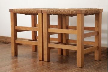 ビンテージ家具　松本民芸家具　初期モデル　ラッシスツール2脚セット(チェア、椅子)(R-038903)