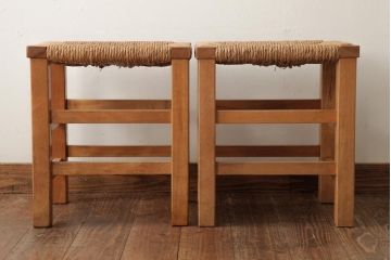 ビンテージ家具　松本民芸家具　初期モデル　ラッシスツール2脚セット(チェア、椅子)(R-038903)