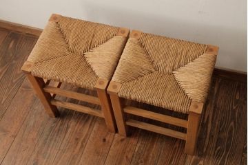 ビンテージ家具　松本民芸家具　初期モデル　ラッシスツール2脚セット(チェア、椅子)(R-038903)