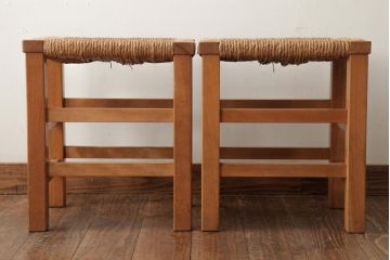 ビンテージ家具　松本民芸家具　初期モデル　ラッシスツール2脚セット(チェア、椅子)(R-038903)