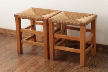 ビンテージ家具　松本民芸家具　初期モデル　ラッシスツール2脚セット(チェア、椅子)(R-038904)