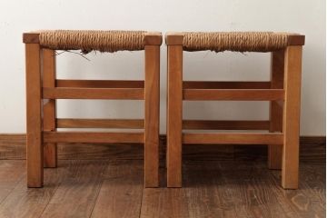 ビンテージ家具　松本民芸家具　初期モデル　ラッシスツール2脚セット(チェア、椅子)(R-038904)