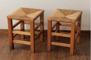 ビンテージ家具　松本民芸家具　初期モデル　ラッシスツール2脚セット(チェア、椅子)(R-038904)