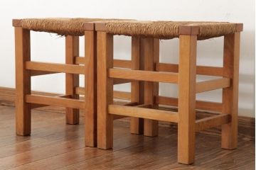 ビンテージ家具　松本民芸家具　初期モデル　ラッシスツール2脚セット(チェア、椅子)(R-038904)