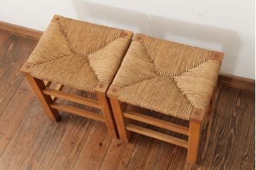 ビンテージ家具　松本民芸家具　初期モデル　ラッシスツール2脚セット(チェア、椅子)(R-038904)