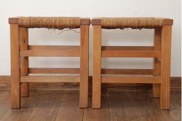 ビンテージ家具　松本民芸家具　初期モデル　ラッシスツール2脚セット(チェア、椅子)(R-038904)